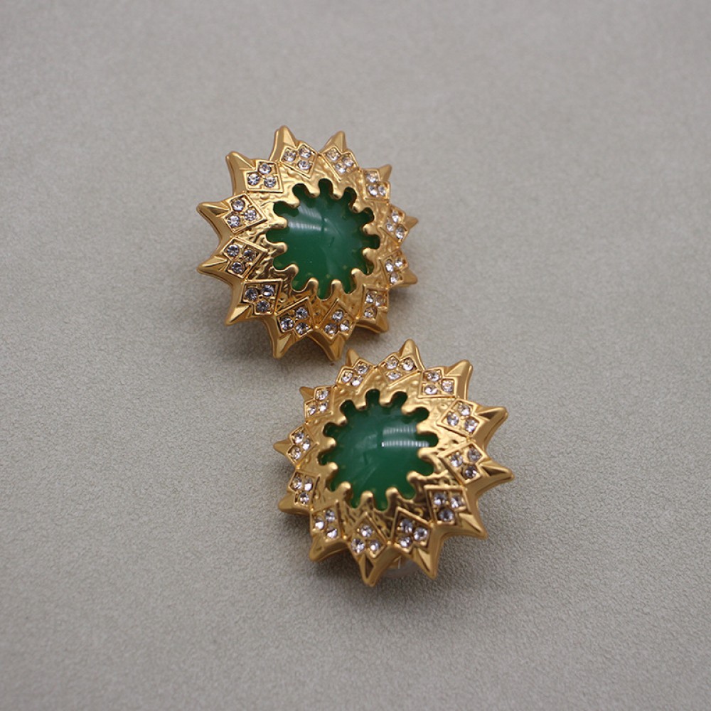 Gold Plated Sunflower Green Jewelry Vintage Earrings