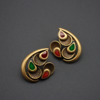Luxury Shaped Gold Plated Tri-Color Vintage Earrings