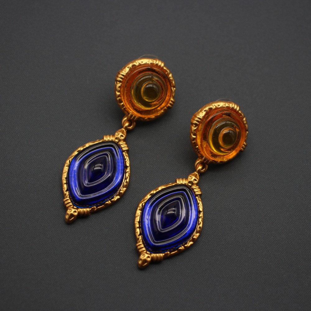 Elegant Dark Blue Pendant Vintage Earrings