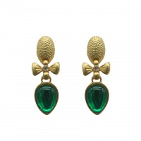 Dark Green Bead Pendant Vintage Earrings