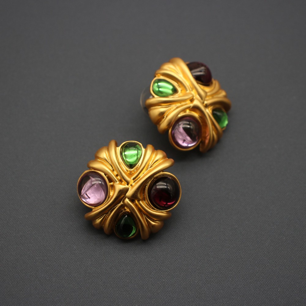 Vintage Alien Gold Plated Diamond Earrings