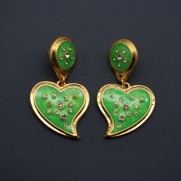 Heart Petal Green Lovely Elegant Earrings