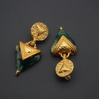 Elegant Triangle Blue Pendant Gold Plated Earrings