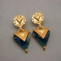 Elegant Triangle Blue Pendant Gold Plated Earrings