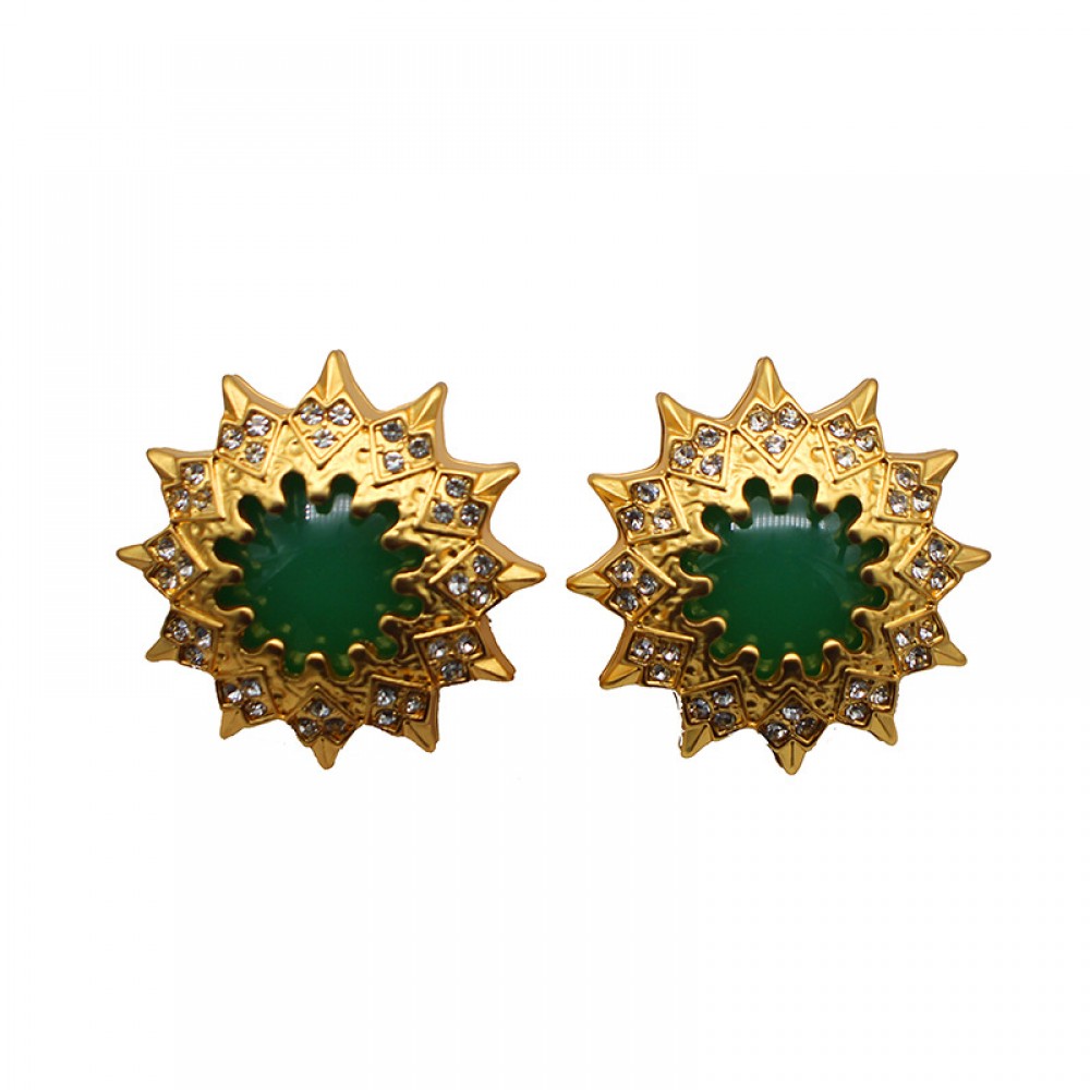 Gold Plated Sunflower Green Jewelry Vintage Earrings