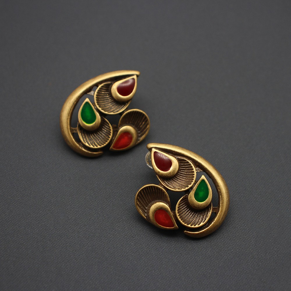 Luxury Shaped Gold Plated Tri-Color Vintage Earrings